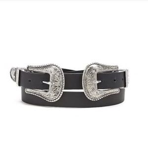 Double Buckle Faux Leather Belt